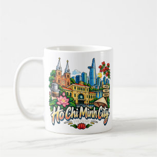 Hand Drawn Ho Chi Minh City Vietnam Travel Art Coffee Mug