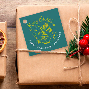 Hand Drawn Holiday Baking Green Christmas Gift Favour Tags