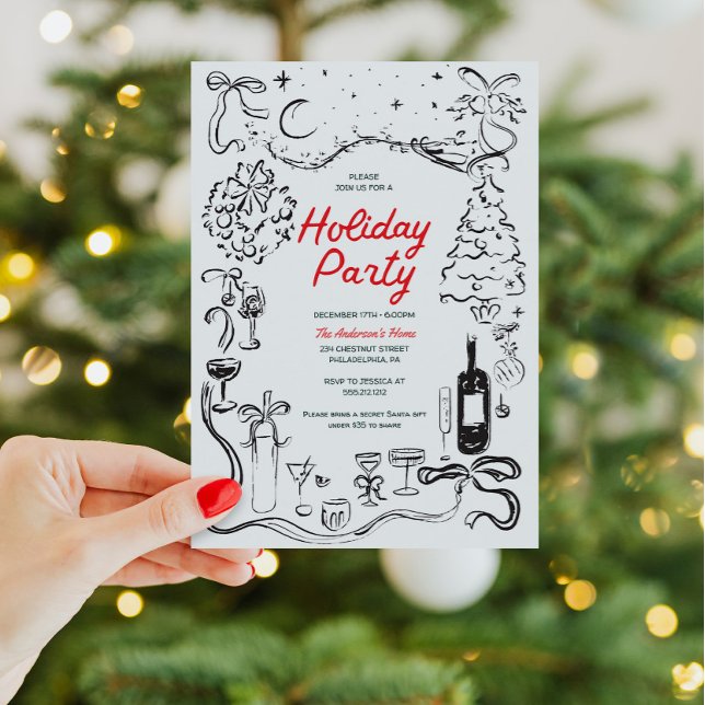 Hand Drawn Holiday Party Christmas Party Invitation (Creator Uploaded)