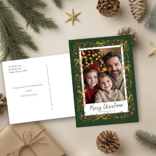 Hand Drawn Holiday Wreath & Bows Photo Postcard