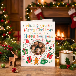 Hand drawn holly berries colourful christmas card