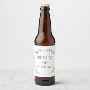 Hand-drawn Holly Berry, Holiday Beer Bottle Label