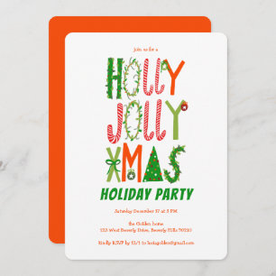 Hand Drawn Holly Jolly Christmas CUSTOM Holiday Invitation