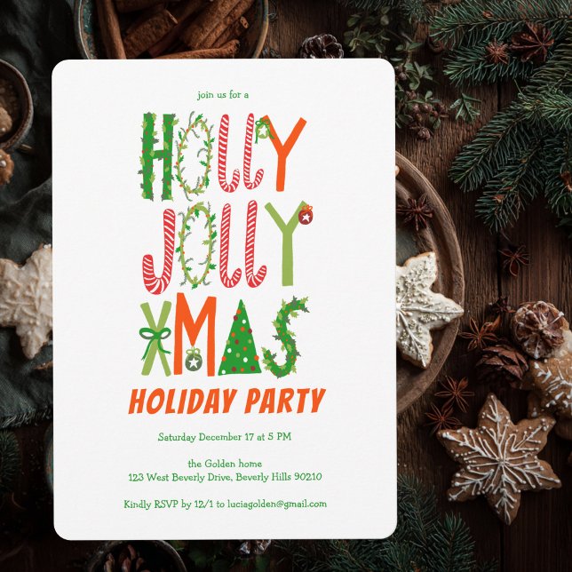 Hand Drawn Holly Jolly Christmas CUSTOM Holiday Invitation (Hand Drawn Holly Jolly Christmas CUSTOM Holiday Invitation
)