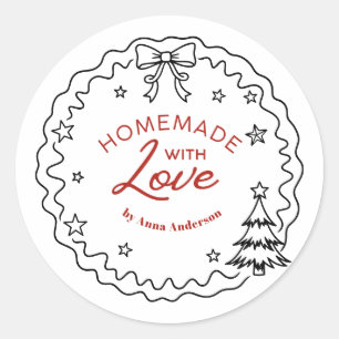 Hand Drawn Homemade With Love Christmas Baking Classic Round Sticker
