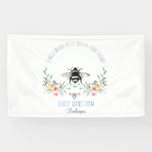 Hand Drawn Honey Bee Beekeeper Apiary Floral  Banner