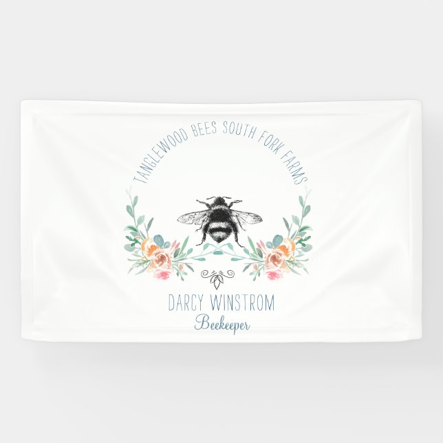 Hand Drawn Honey Bee Beekeeper Apiary Floral  Banner (Horizontal)