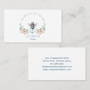 Hand Drawn Honey Bee Beekeeper Apiary Floral Business Card