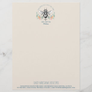 Hand Drawn Honey Bee Beekeeper Apiary Floral  Lett Custom Letterhead