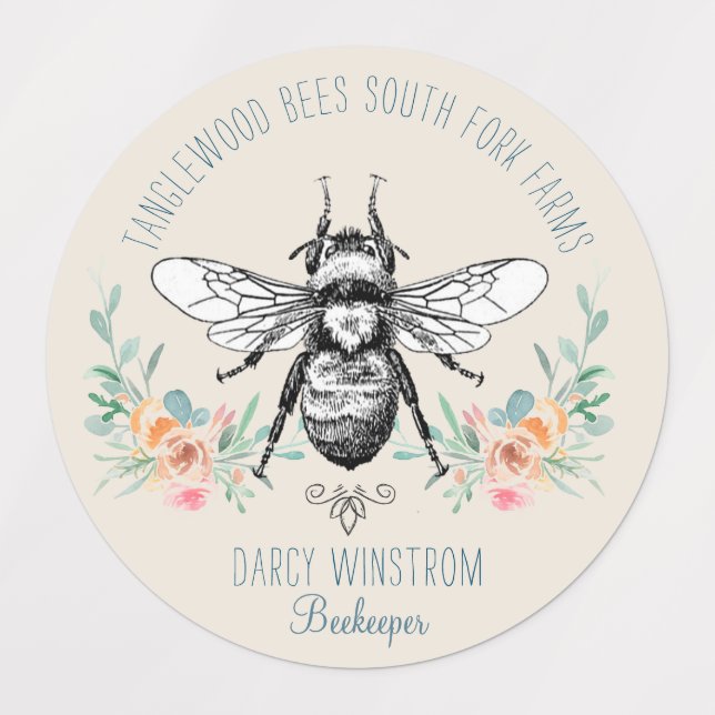 Hand Drawn Honey Bee Beekeeper Floral Honey Jar  (Design 1)