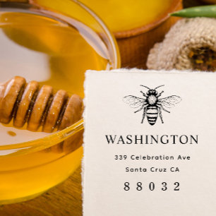 Hand-drawn Honey Bee Family Name & Return Address Self-inking Stamp