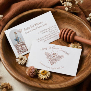 Hand Drawn Honey Bee Floral Botanical Farm Photo Business Card