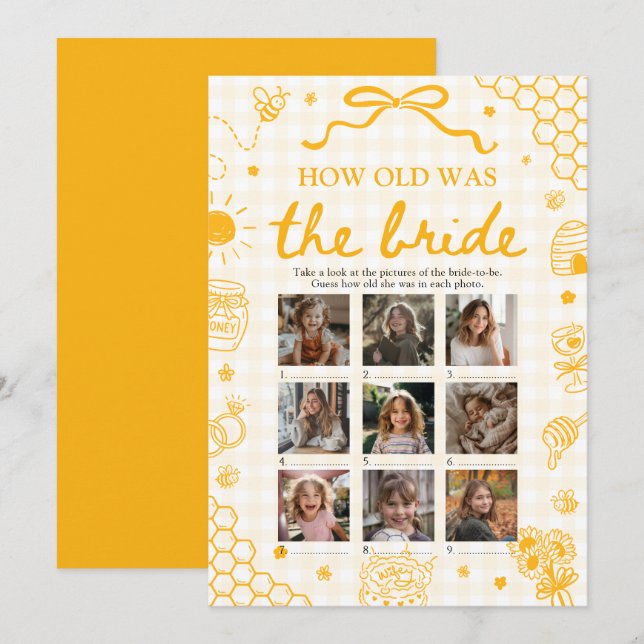 Hand Drawn Honey Bee How Old Was The Bride Game Invitation (Front/Back)