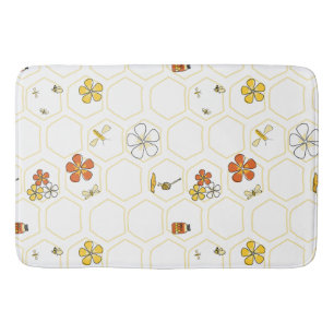Hand-Drawn Honeycomb and Bumblebee  Bath Mat