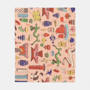 Hand-drawn Hong Kong motifs: seamless pattern Fleece Blanket