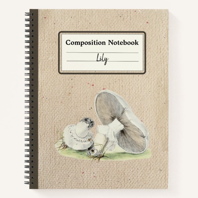 Hand Drawn Horse Mushroom Personalised Composition Notebook (Front)