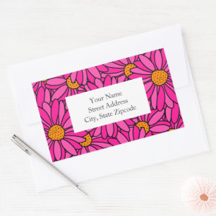 Hand Drawn Hot Pink & Orange Daisies Labels