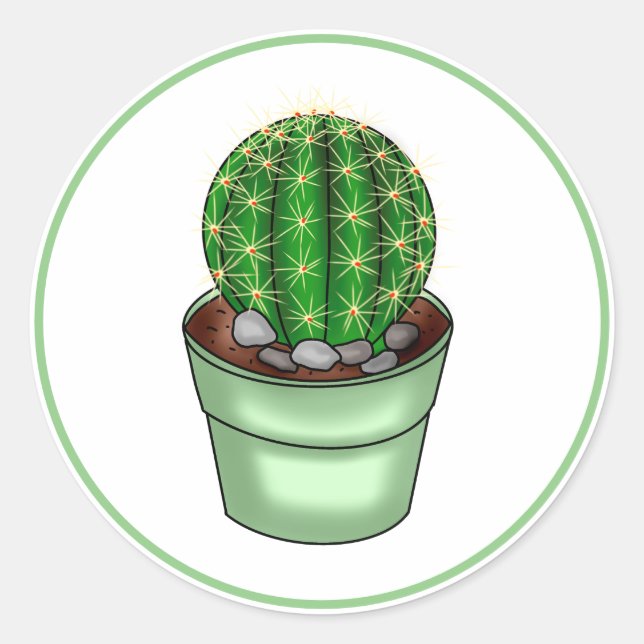 Hand Drawn Houseplant Art Cactus Succulent Classic Round Sticker (Front)