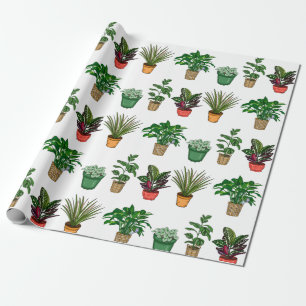 Hand Drawn Houseplants Birthday Wrapping Paper