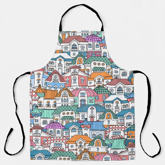 Hand-Drawn Houses: Colourful Vintage Pattern Apron (Front)