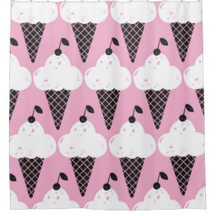 Hand drawn ice cream seamless pattern. Vintage sty Shower Curtain