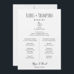 Hand drawn Icons  wedding Timeline bridal party  Invitation<br><div class="desc">Keep your wedding day running smoothly with this modern black and white wedding timeline and bridal party details card, featuring a clean minimalist design and charming hand-drawn illustrations. The front side highlights your wedding entourage—from bridesmaids to ring bearer—with space to personalise names and roles in a stylish, easy-to-read layout. Flip...</div>