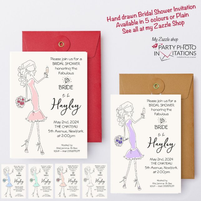 Hand drawn Illustrated Bridal Shower invitation (Fun Hand drawn Bridal Shower Invitation)