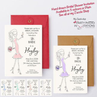 Hand drawn Illustrated Bridal Shower invitation