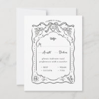 Hand Drawn Illustrated Ink Cherub Hearts Ribbons