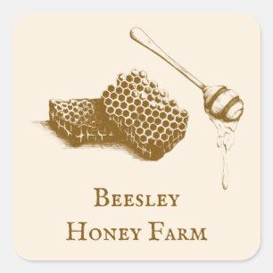 Hand drawn Illustration Honey Farm Beekeeper Square Sticker