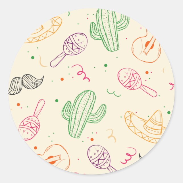 Hand Drawn Illustration Of Cinco De Mayo Day Classic Round Sticker (Front)