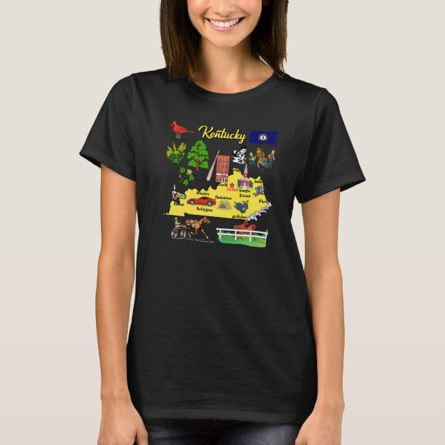 Hand Drawn Illustration Of Kentucky Map Tourist Pl T-Shirt (Front)
