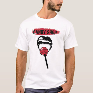 hand drawn illustration of mouth with lollipop. Te T-Shirt