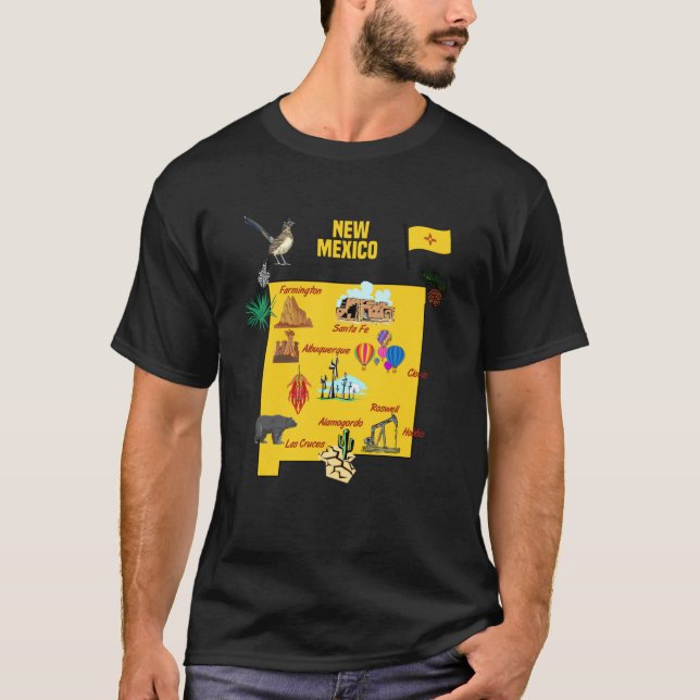 Hand Drawn Illustration of New Mexico Map Tourist  T-Shirt (Front)