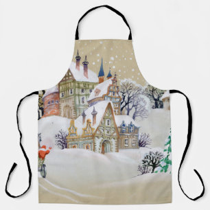 Hand drawn illustration with winter landscape and apron