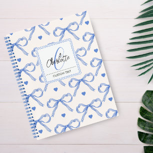 Hand Drawn Illustrations Blue Coquette Bows  Notebook