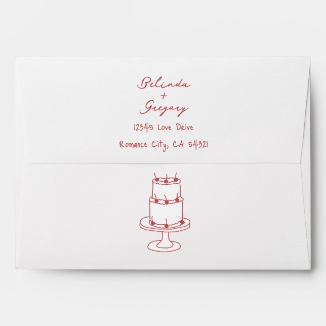 Hand Drawn Illustrations Doodles Maroon Wedding Envelope (Back (Top Flap))