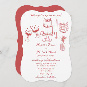 Hand Drawn Illustrations Doodles Maroon Wedding Invitation