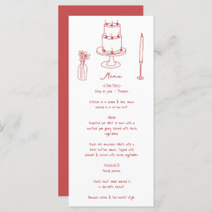 Hand Drawn Illustrations Doodles Maroon Wedding Menu