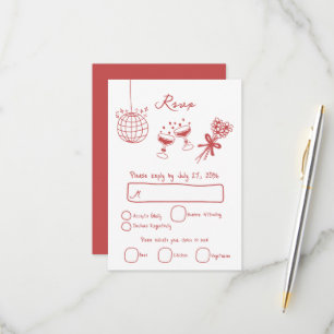 Hand Drawn Illustrations Doodles Maroon Wedding RSVP Card
