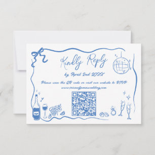 Hand Drawn Illustrations Doodles Wedding QR Code RSVP Card