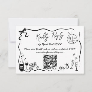 Hand Drawn Illustrations Doodles Wedding QR Code RSVP Card