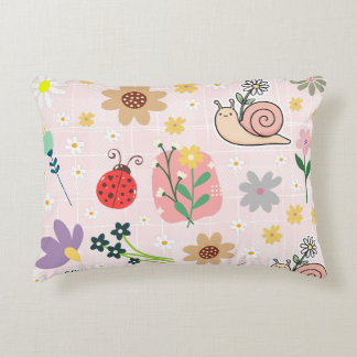 Hand drawn illustrations for kids Botanical pink Decorative Cushion