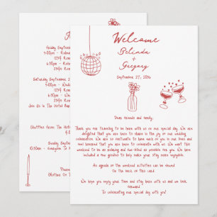 Hand Drawn Illustrations Maroon Wedding Itinerary
