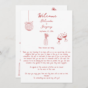 Hand Drawn Illustrations Maroon Wedding Itinerary