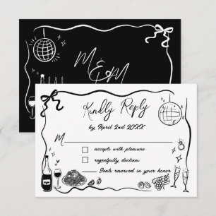 Hand Drawn Illustrations Scribble Doodles Wedding  RSVP Card