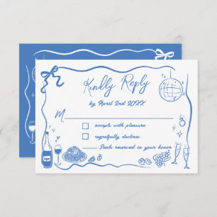 Hand Drawn Illustrations Scribble Doodles Wedding RSVP Card