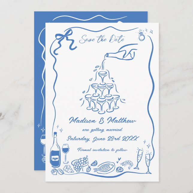 Hand Drawn Illustrations Scribble Doodles Wedding Save The Date (Front/Back)