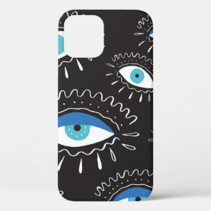 Hand drawn indian aztec tribal eye with feathers f iPhone 12 case