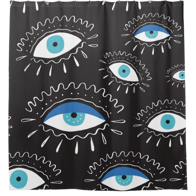 Hand drawn indian aztec tribal eye with feathers f shower curtain (Front)